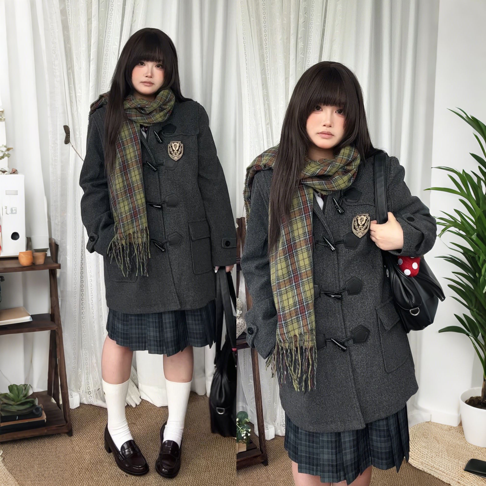 【拉链毛呢大衣】牛角扣JK制服学院风中长款防风保暖加棉加厚冬外套