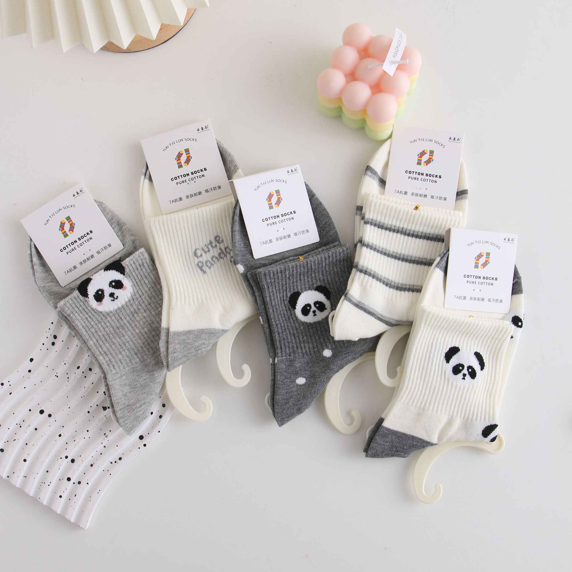 春季新款女士短筒可爱熊猫款棉袜吸湿排汗防臭女生中通棉袜