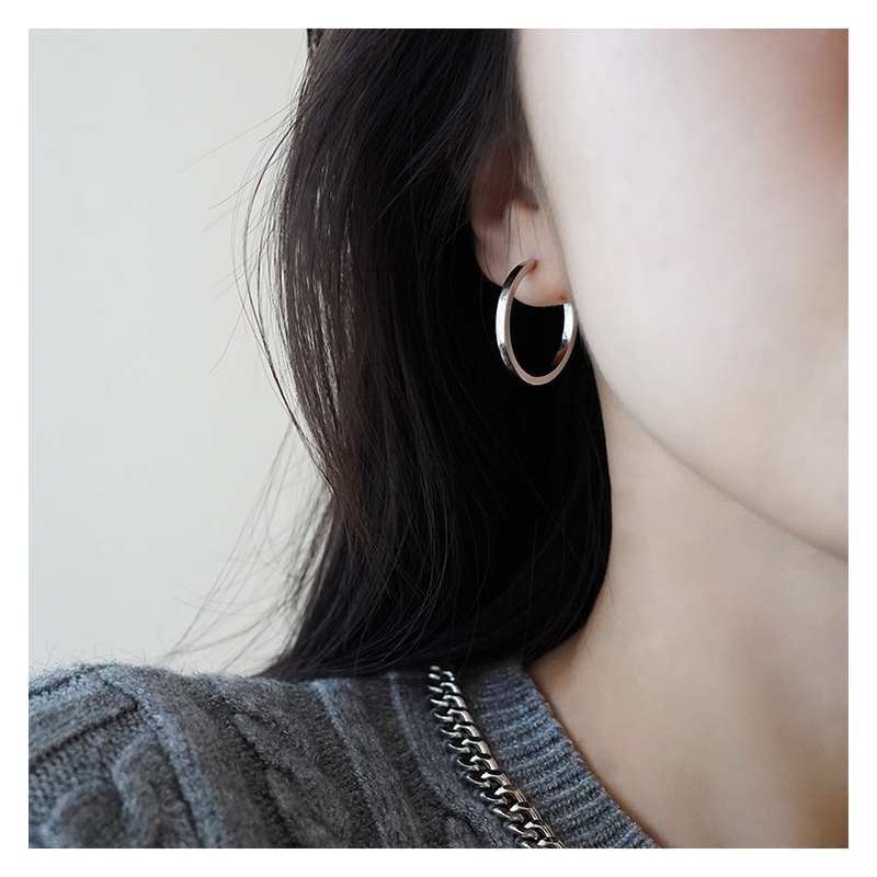 925银耳饰 法式圈圈耳环耳扣小众设计新款爆款简约素圈银镀耳圈女