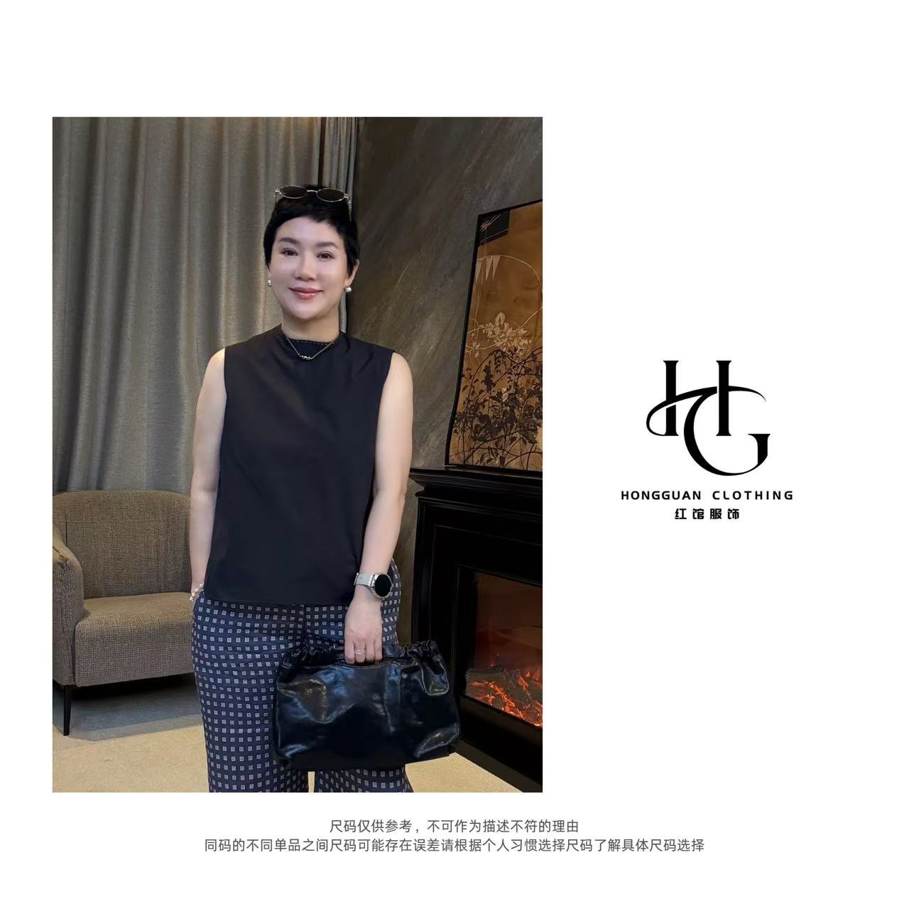 H·G【云朵】2415  新款时尚百搭进口舒柔特圆襟无袖衬衫