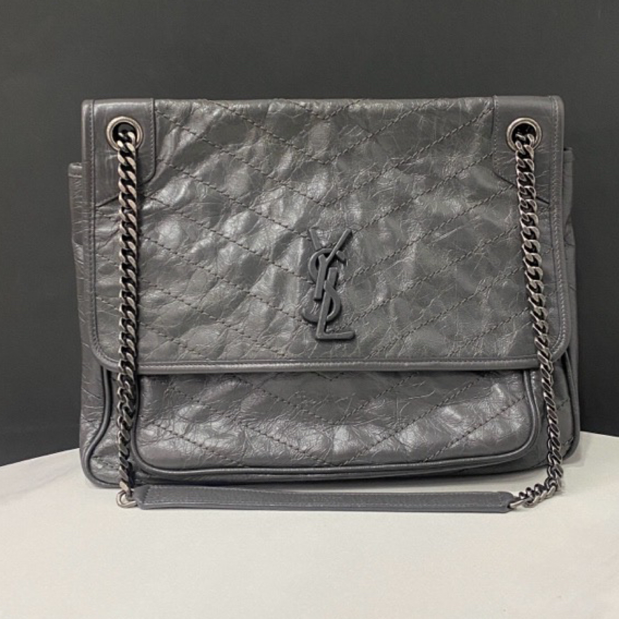 95新 YSL/圣罗兰 灰色niki链条包32cm/0135120313