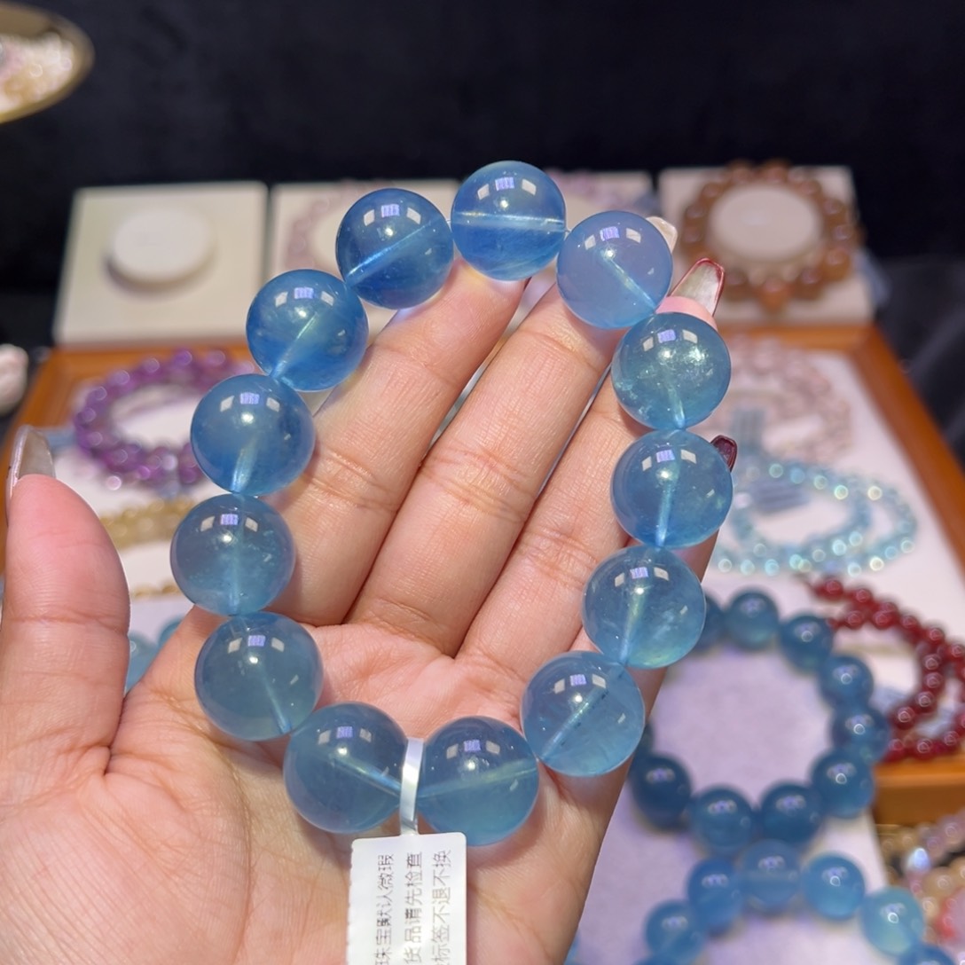 水晶手串未镶嵌X****k海蓝宝17.5m m