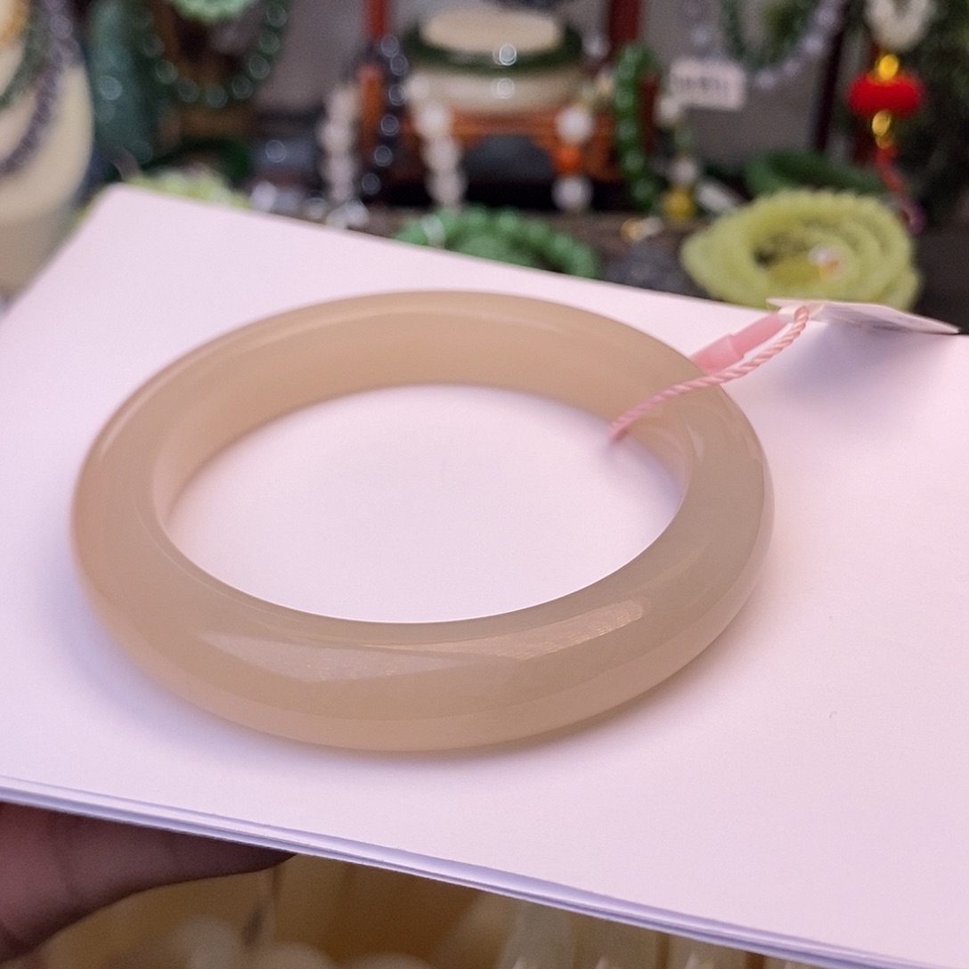 和田玉老料熟藕粉红粉脂膏粉紫手镯57.5圈未镶嵌