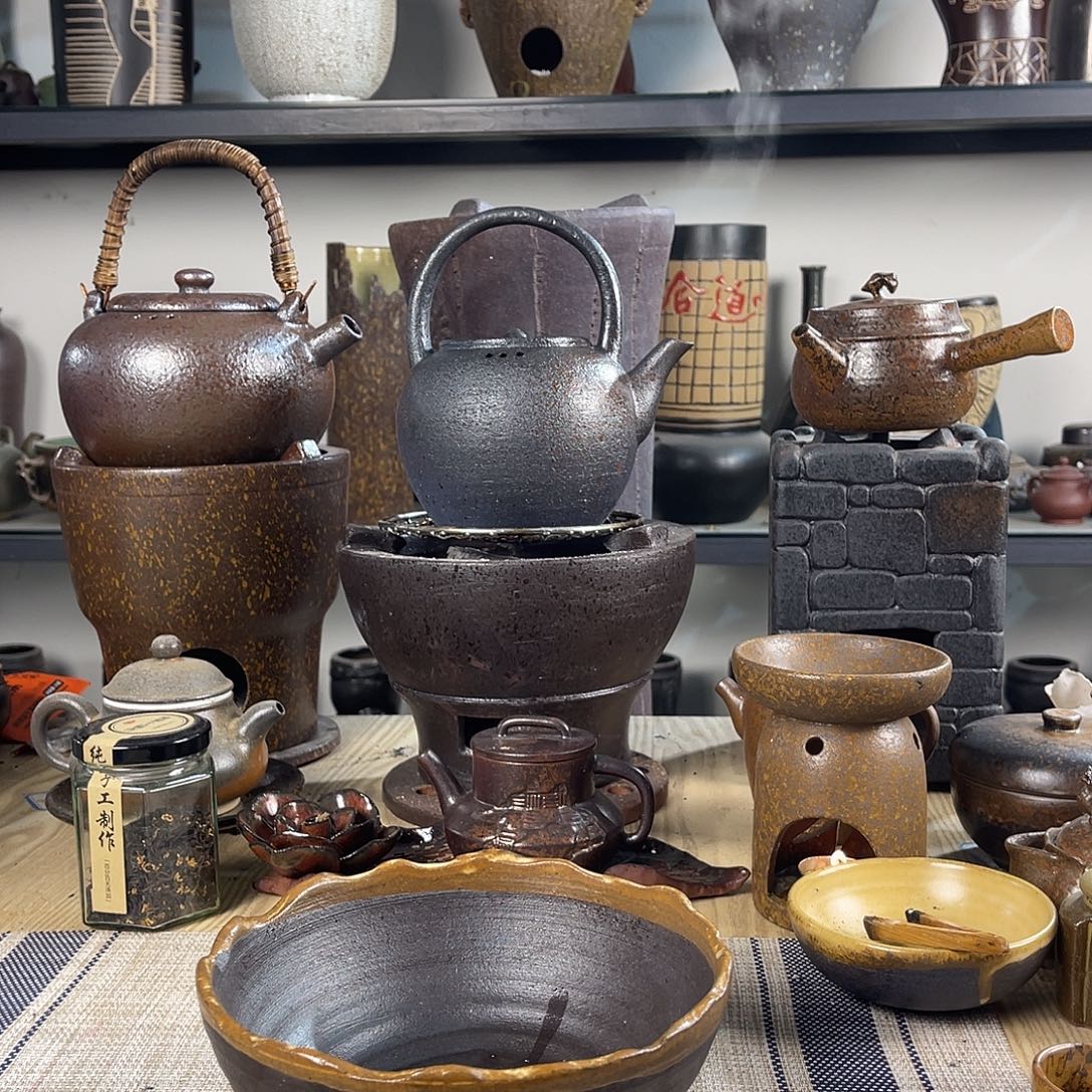 壶紫砂粗陶实用茶碗