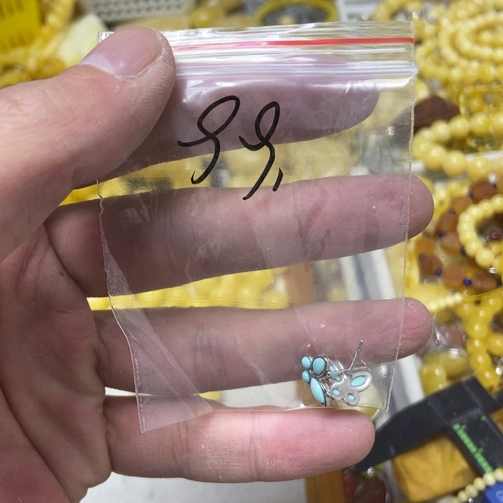 蜜蜡银S925镶嵌裸石耳钉