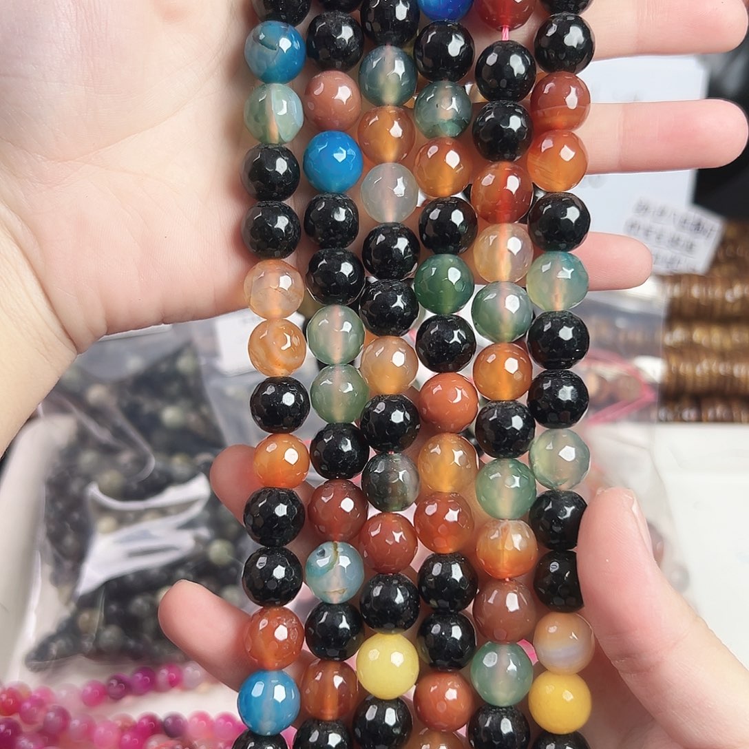 玛瑙/玉髓合金珠宝半成品h656 12m 钻切彩玛瑙一条