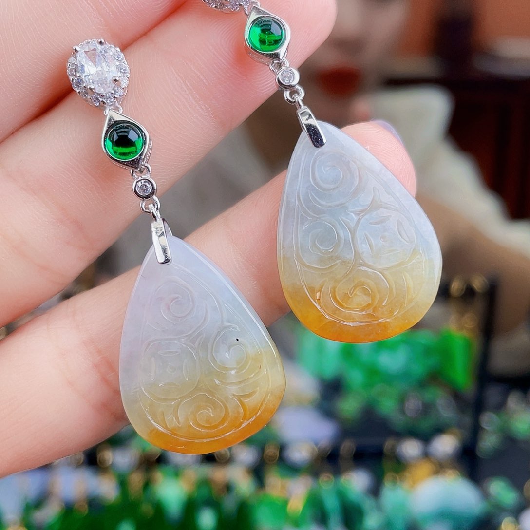 翡翠银S925镶嵌耳饰饰品