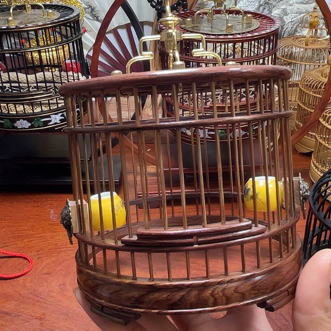 大叶黄花梨十三太保蝈蝈笼黄碗