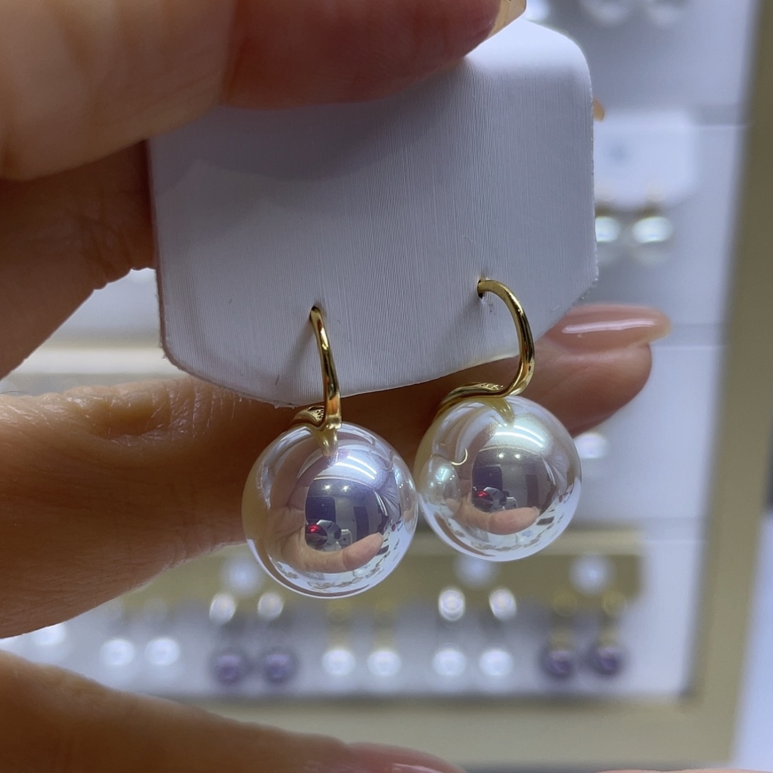 耳饰银S925镶嵌淡水珍珠