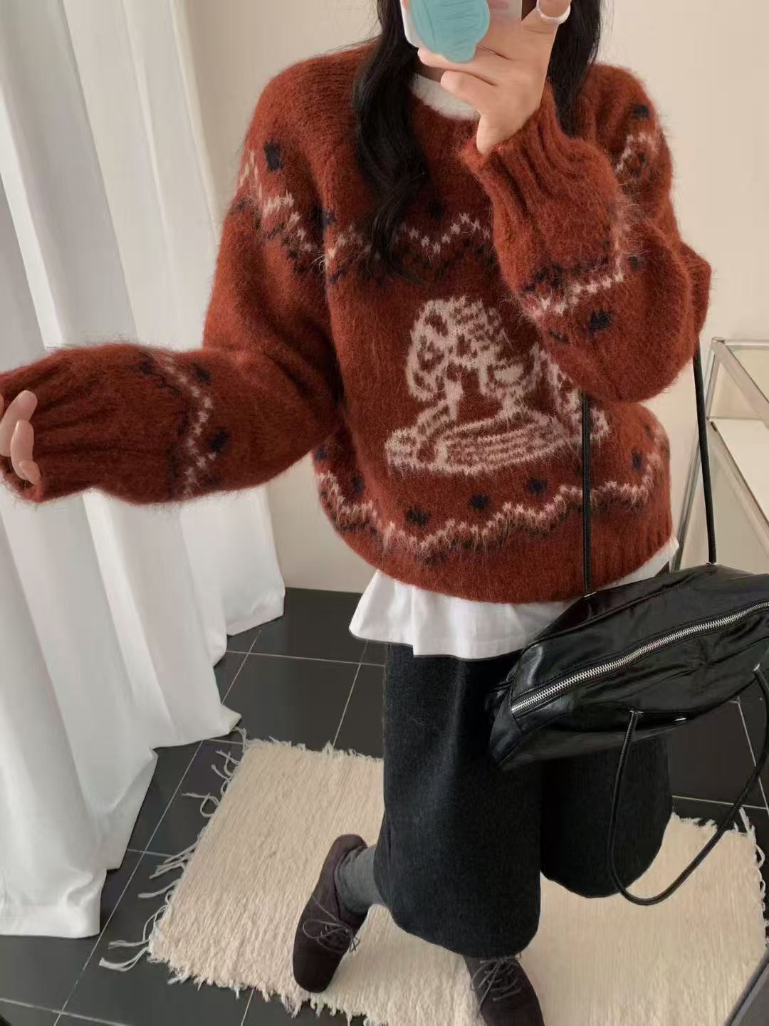 马年复古气质费尔岛圣诞毛衣女