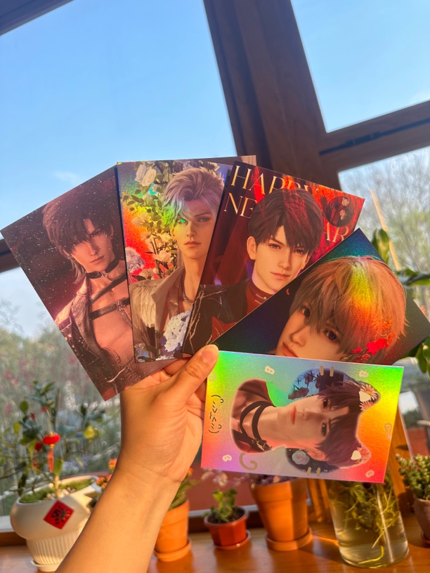 恋与深空6寸明信片镭射水波纹满天星工艺