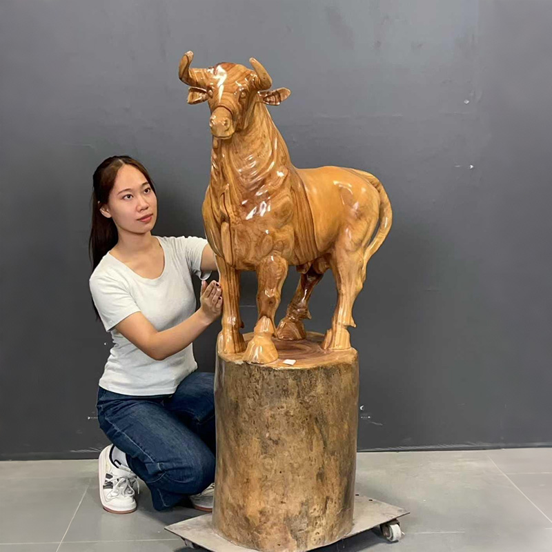 木雕牛的摆件实木落地根雕牛气冲天工艺品客厅公司摆设开业送礼