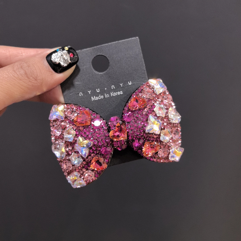 爆款亮闪闪水钻蝴蝶结弹簧夹侧边夹半扎发少女小夹子小众发饰头饰