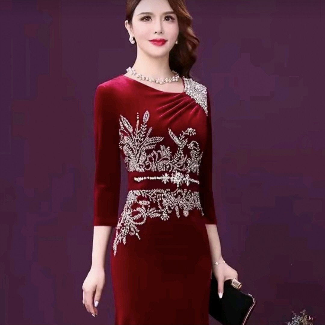 品牌高档春秋冬喜妈妈喜婆婆婚礼喜宴日常大码气质长款鱼尾礼服
