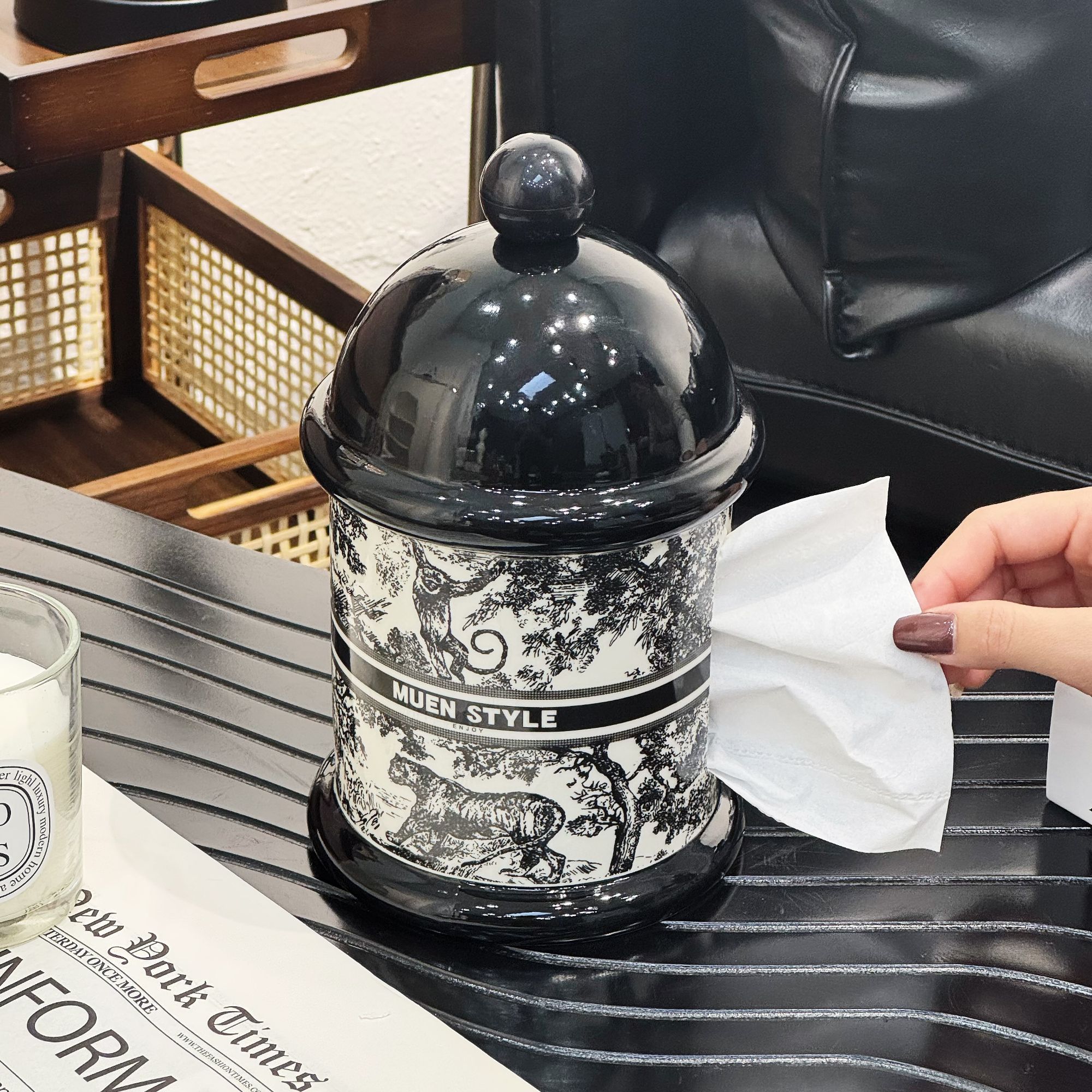 满氛高级感纸巾盒创意高档客厅茶几摆件餐巾纸抽纸盒卷纸筒收纳盒