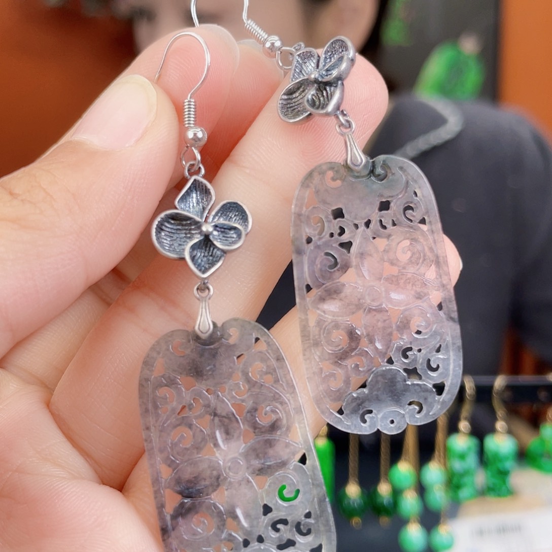 翡翠银S925镶嵌耳饰