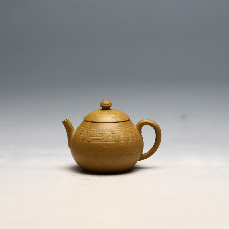  明理茶艺 宜兴紫砂 吴震弟子 杨程全手工黄金段泥不语 60CC 花器