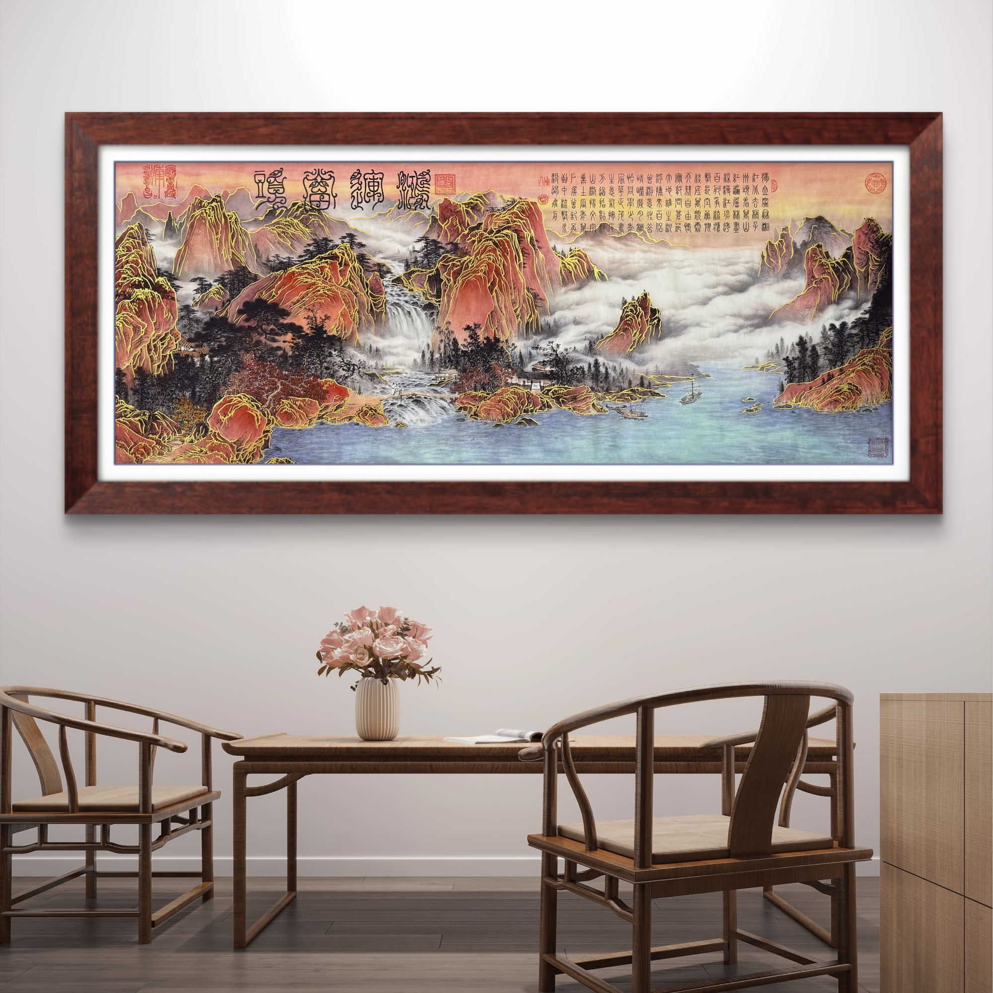 王紫芸作品《鸿运当头》杭州锦丝绫布软装裱