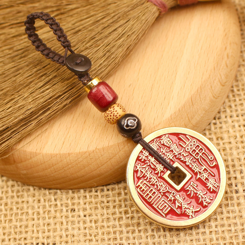 黄铜山鬼花钱创意钥匙扣钥匙挂件挂件吊坠复古挂饰手工编制礼品