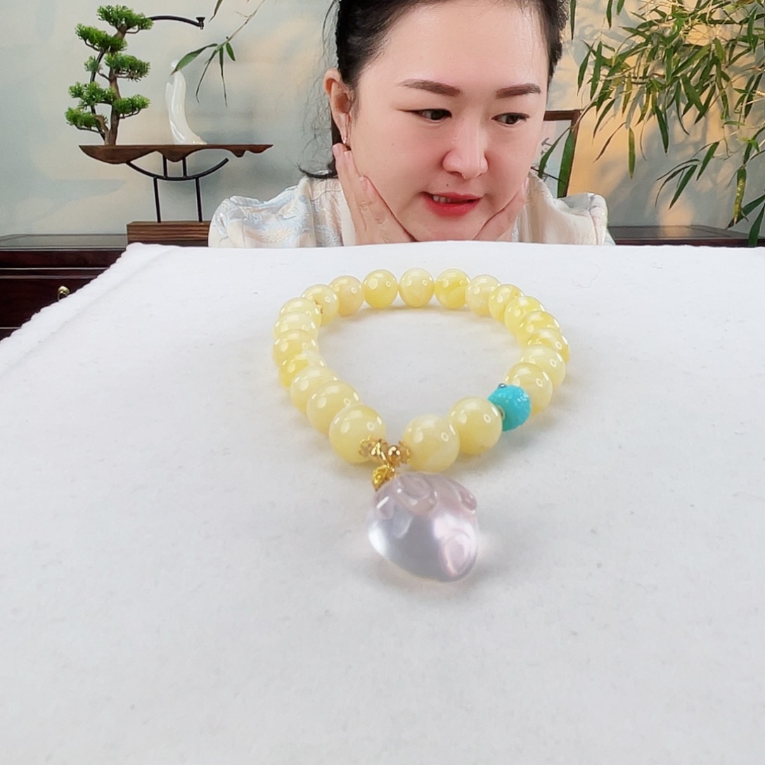 蜜蜡手链18K金镶嵌蜜蜡8.1