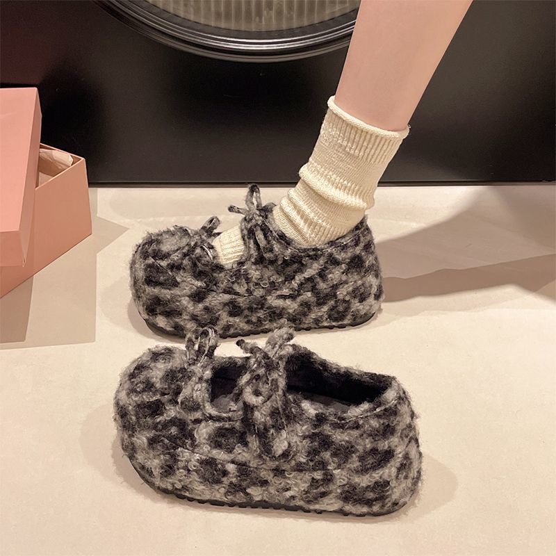 复古绒面蝴蝶结厚底加绒保暖勃肯玛丽珍毛毛鞋女冬季外穿