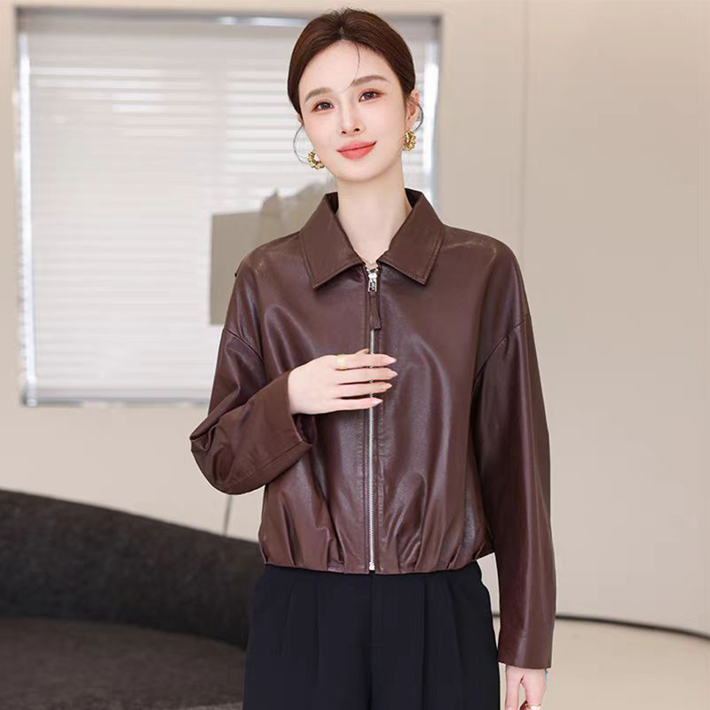 杨幂同款头层绵羊皮真皮皮衣女新款休闲宽松机车夹克高端短款外套