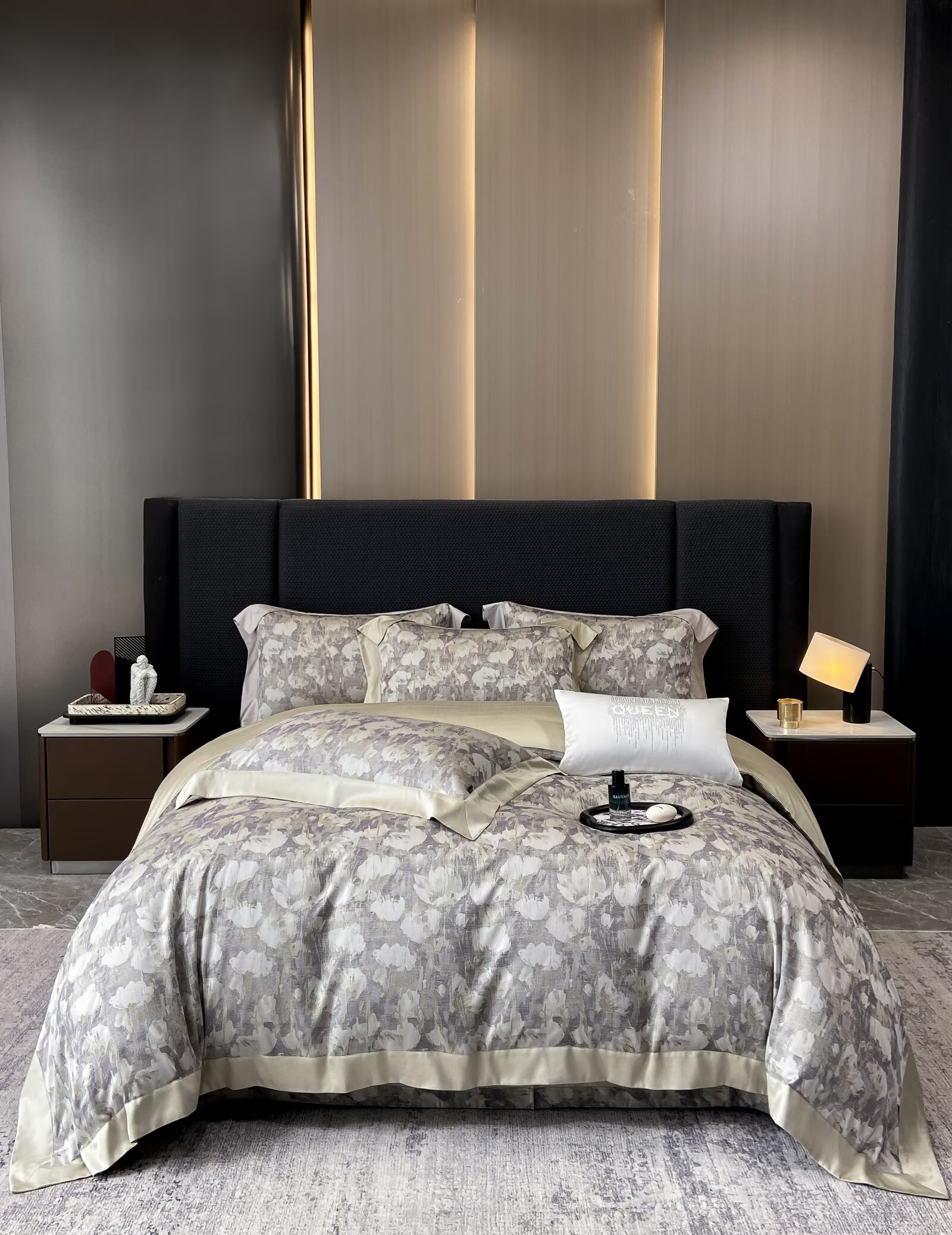 梦幻花语-灰高定色织提花四件套轻奢款床上用品被套床单床品