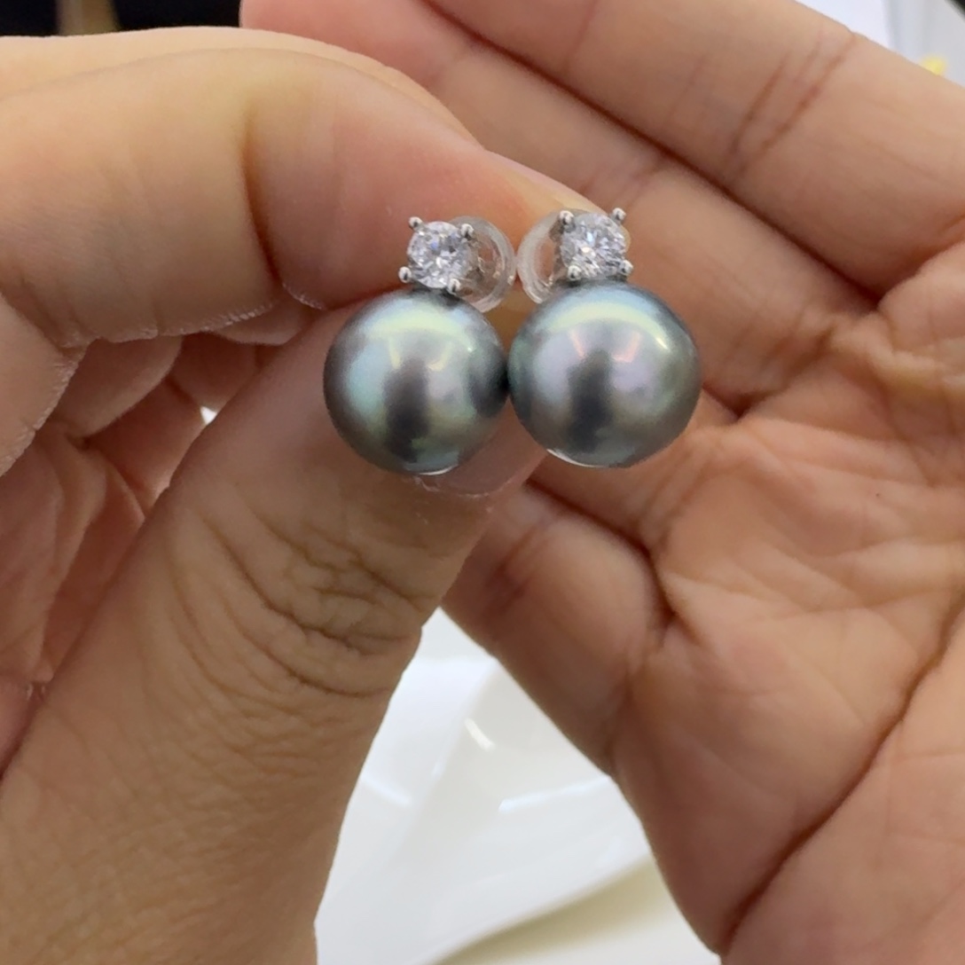 海水珍珠银S925镶嵌耳饰