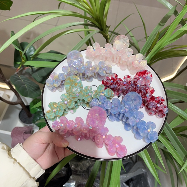 创意新款抓4指半重工镶钻抓夹花朵醋酸发夹高级感鲨鱼夹子