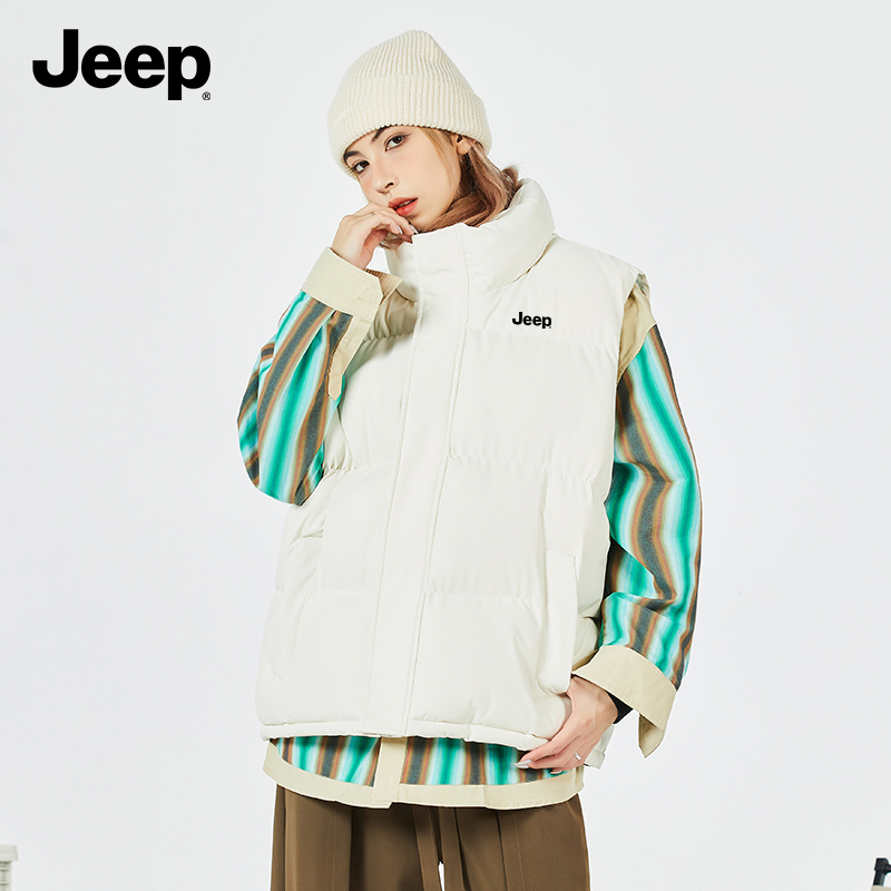 JEEP 吉普棉衣马甲男女秋冬外套上衣立领纯色拼接色舒适时尚休闲