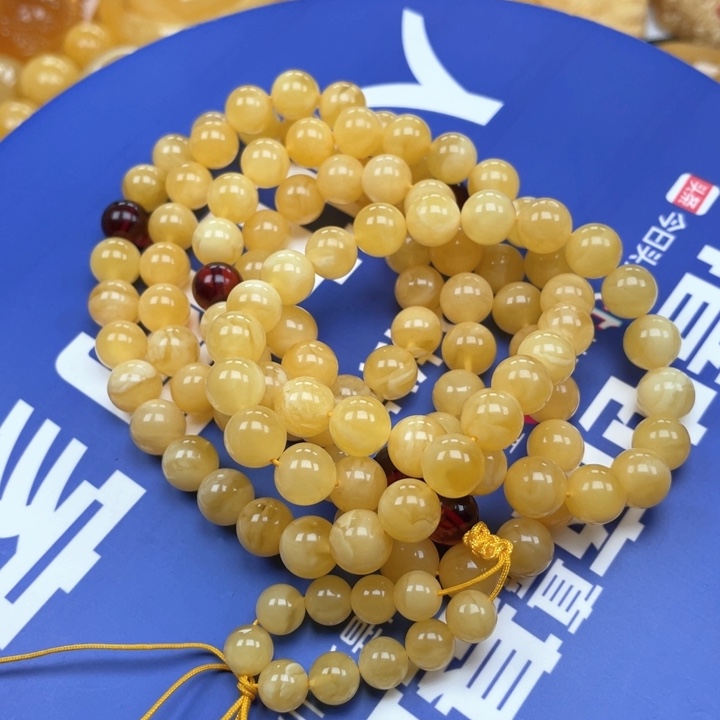 蜜蜡裸石未镶嵌咿****~蜜蜡108佛珠，重59.3克