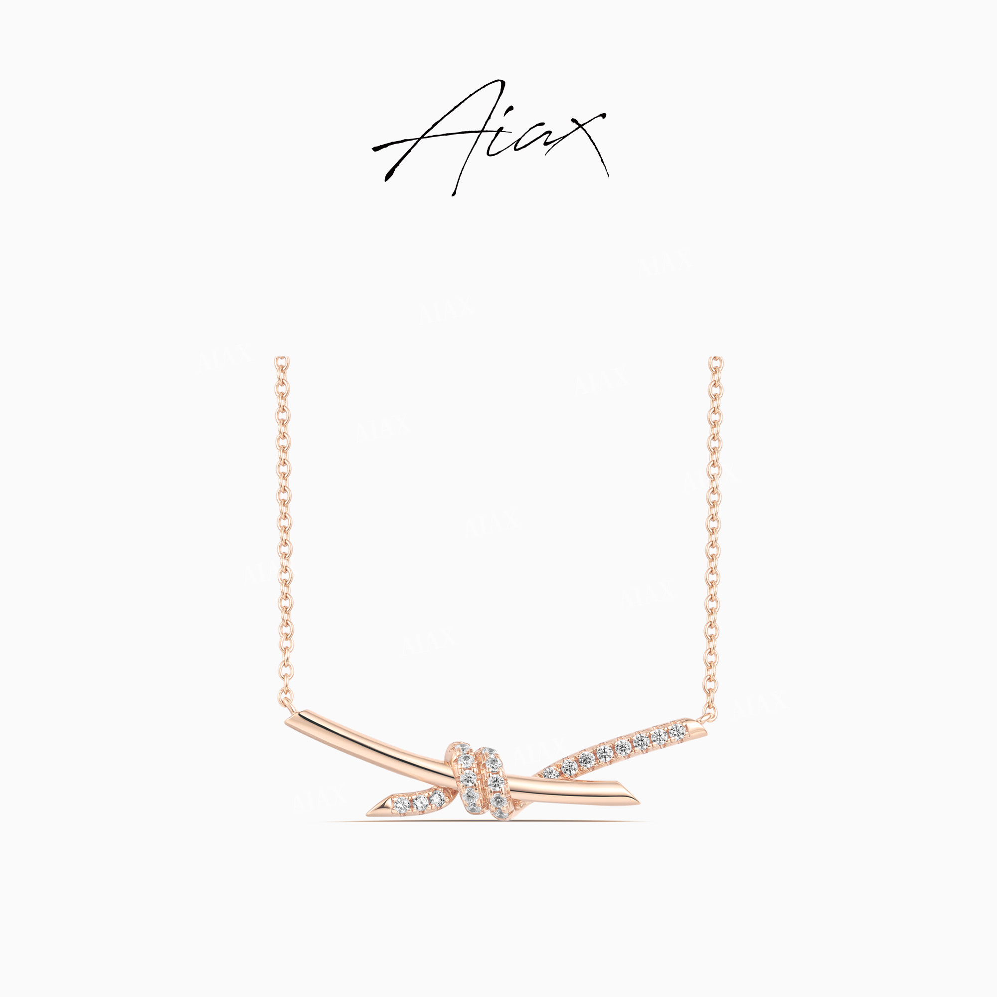 AIAX 925银 镀K金 时尚简约韩版轻奢精致立体绳结项链TSJ9371