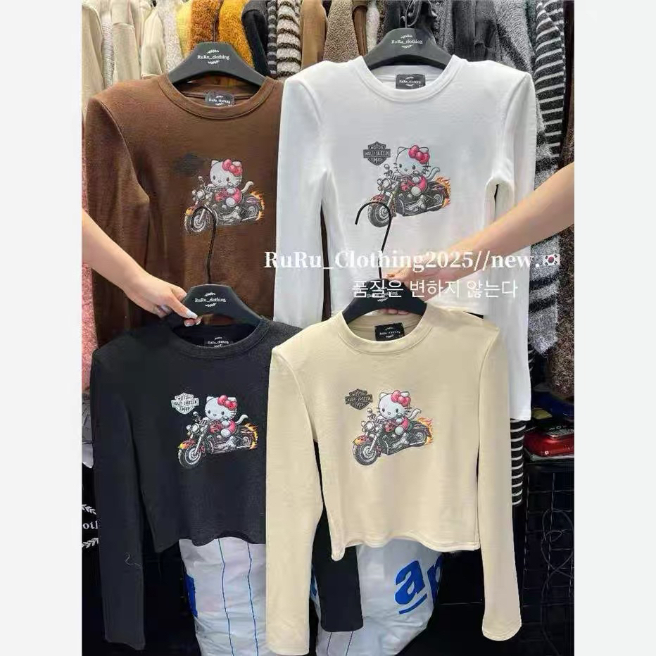 【CPL】8056秋冬韩系复古磨毛印花长袖打底T恤