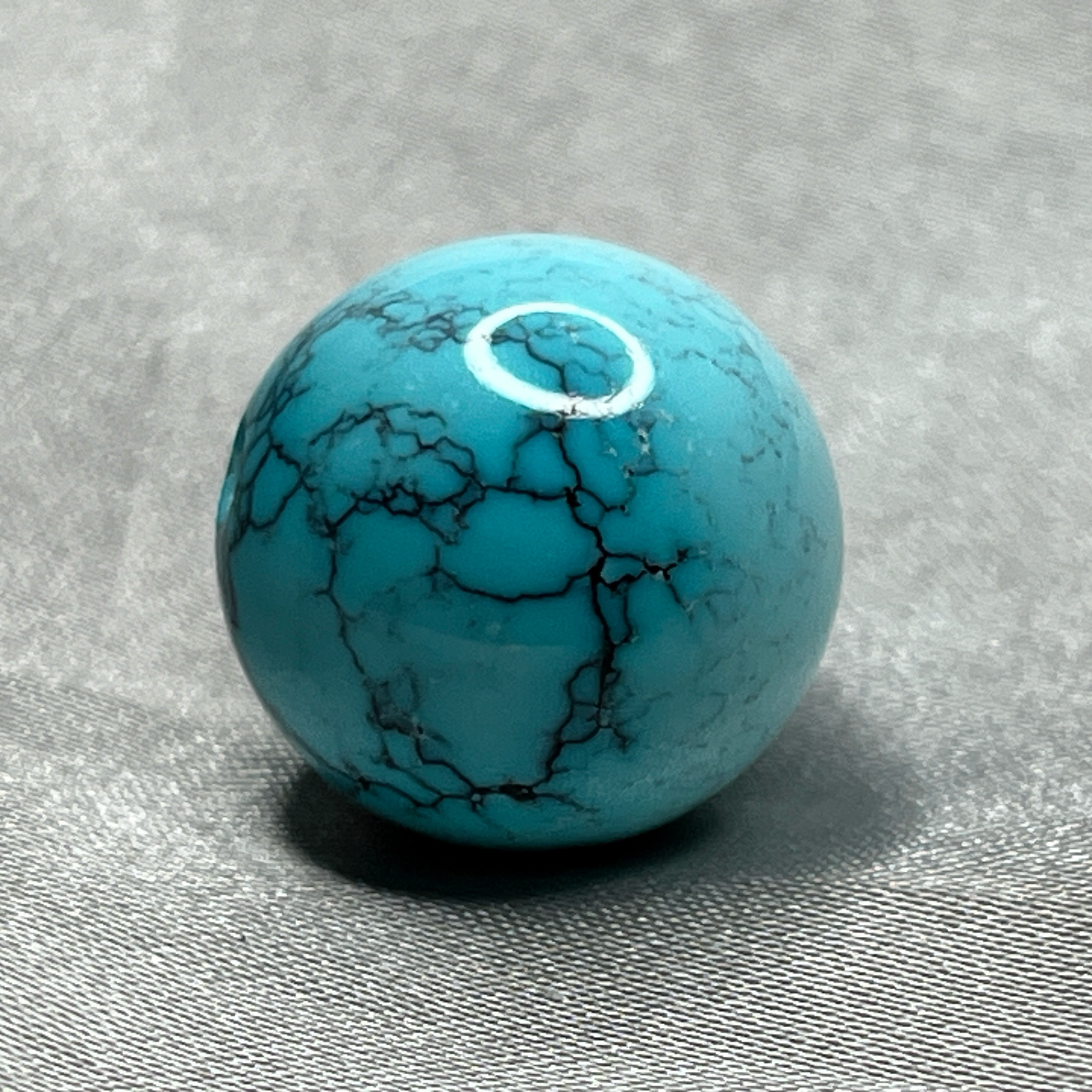 绿松高瓷蓝水草纹圆珠，直径16mm重5.26克