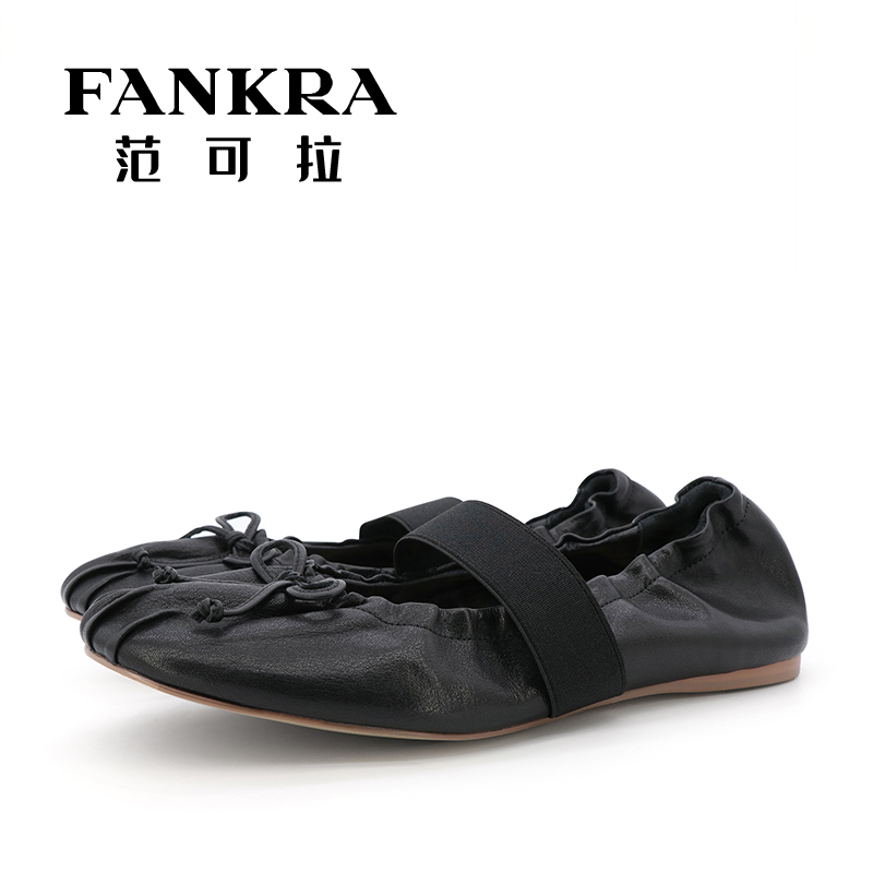 春夏时尚百搭芭蕾舞鞋真皮舒适平底玛丽珍鞋黑色蝴蝶结单鞋舞蹈鞋