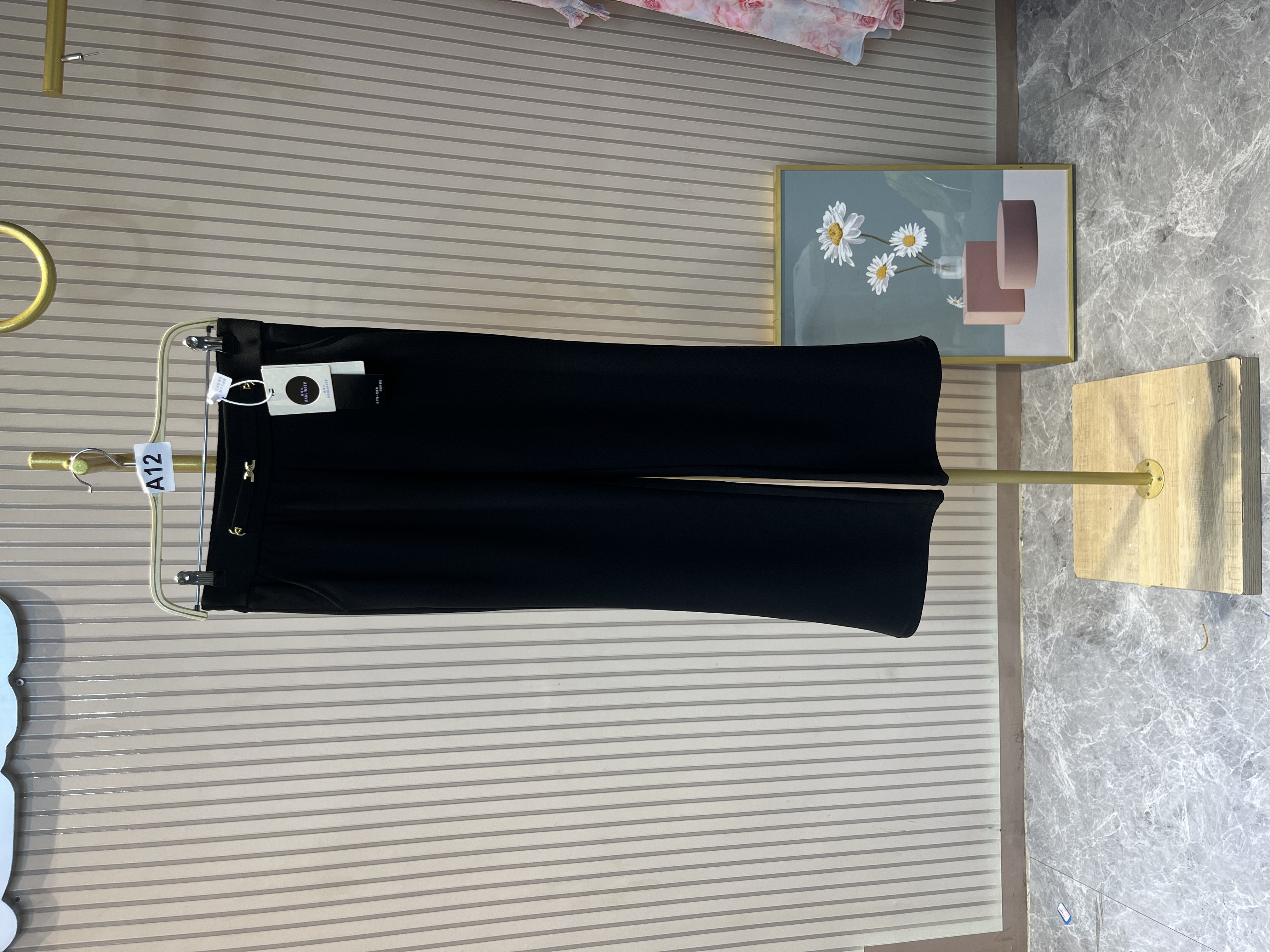 【广哥】甄选品牌女装黑色松紧腰高弹显瘦直筒微喇裤A12