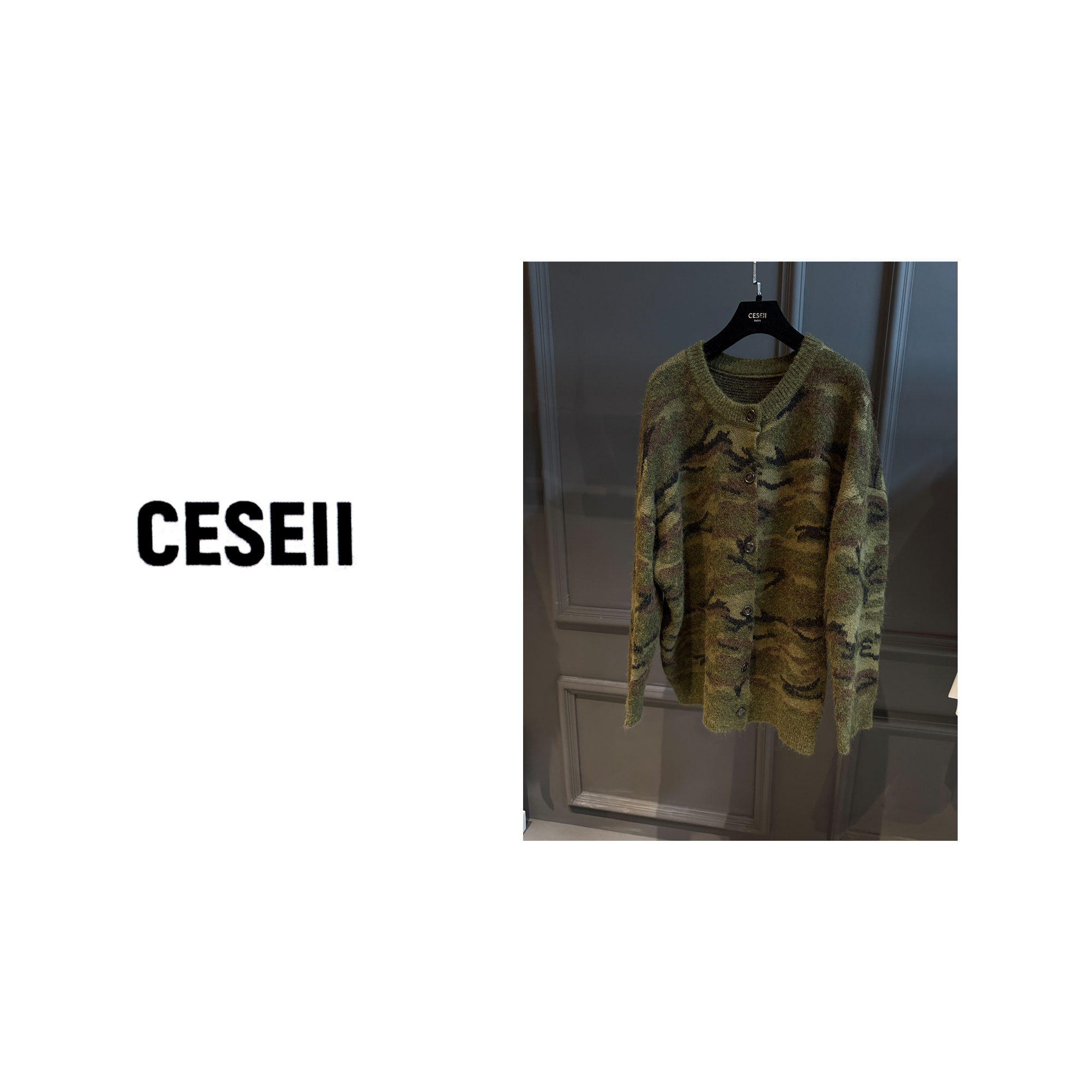 【25XJ804】CESEII秋冬高品质羊毛混纺时尚迷彩男女同款毛衣外套