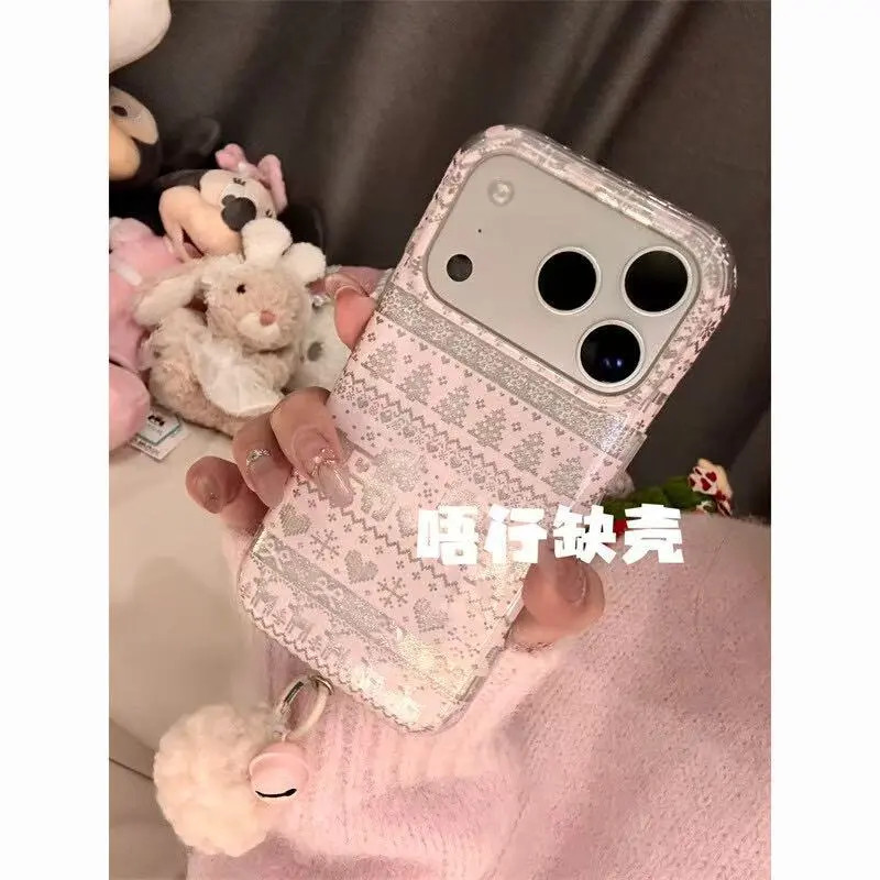 ins粉色费尔岛圣诞树小马闪粉双层苹果17promax/16/15/14手机壳13