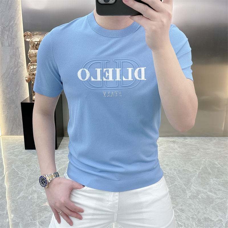 度尚-2025新款男士夏季高品质冰麻针织时尚潮流休闲圆领短袖t恤