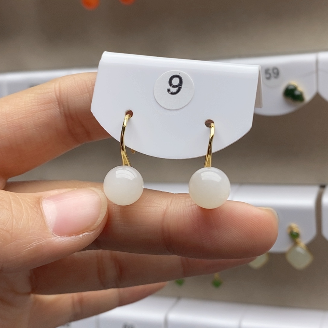 银S925镶嵌和田玉耳饰