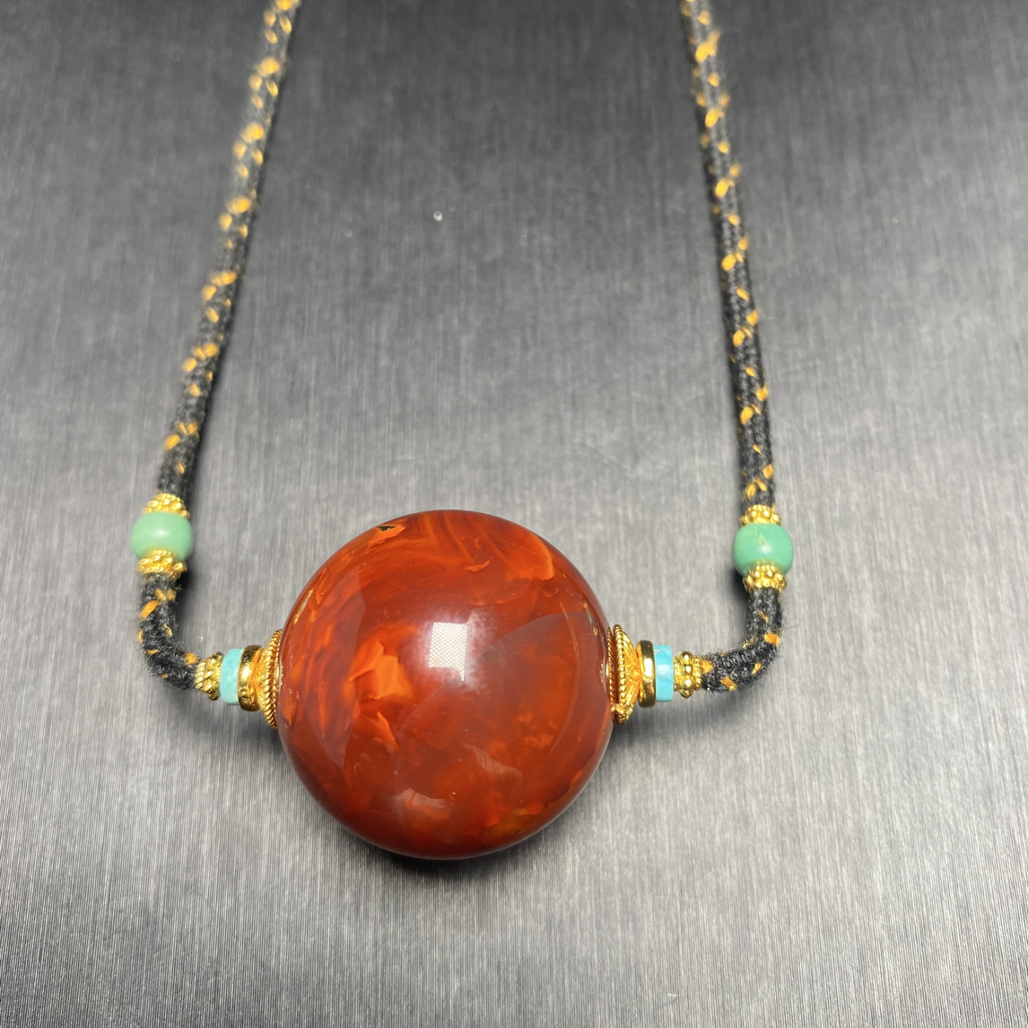 牛血妖花火焰纹南红大锁骨珠男女通用24.6mm