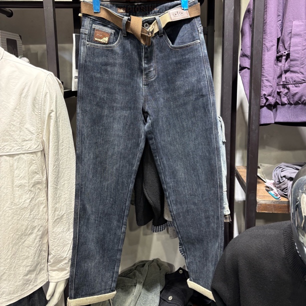 牛仔裤立体剪裁休闲冬季磨毛加厚直筒长裤9056