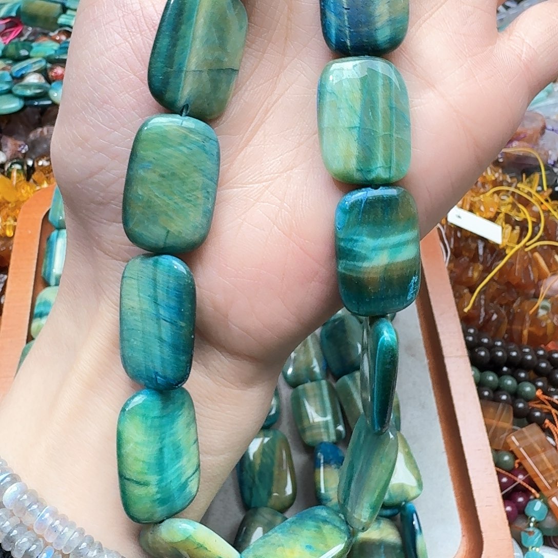 玛瑙/玉髓合金珠宝半成品一条20x29m绿虎