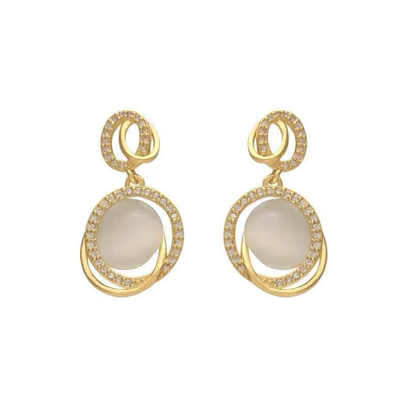 铜合金耳饰 耳饰日韩耳环精致金色饰品法式时尚玫瑰金色镶嵌