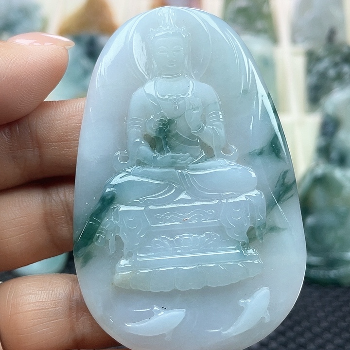 颈饰未镶嵌翡翠天然翡翠A货大势至菩萨