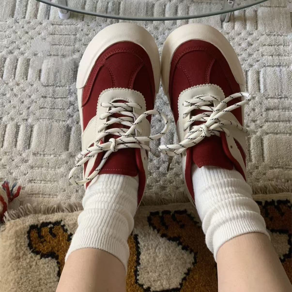小众红色板鞋女2025新款百搭阿甘德训鞋休闲运动鞋-6607