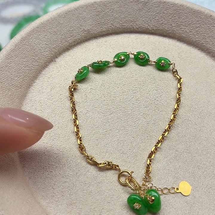 T***️翡翠18K金镶嵌手链天然缅甸翡翠A货