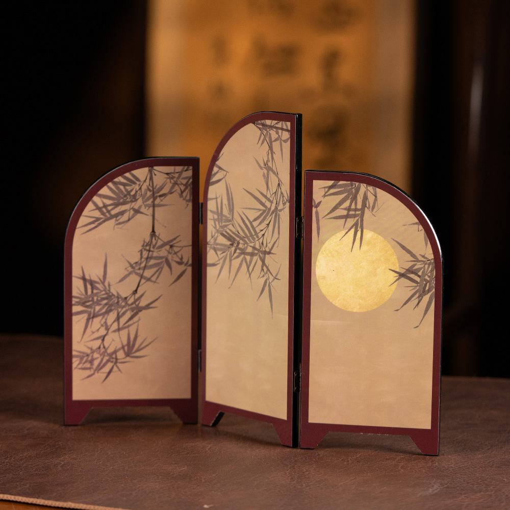 【利贞｜月下竹影三面屏风】茶空间桌面摆件长30*24cm茶具福利系列DC