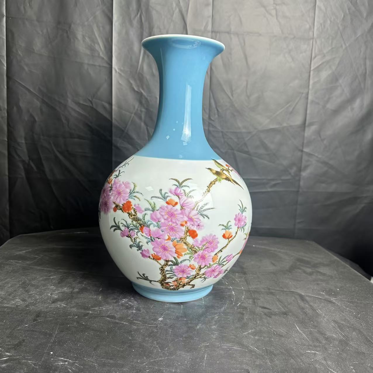 ZY-DP-A288青釉水点桃花赏瓶+底座