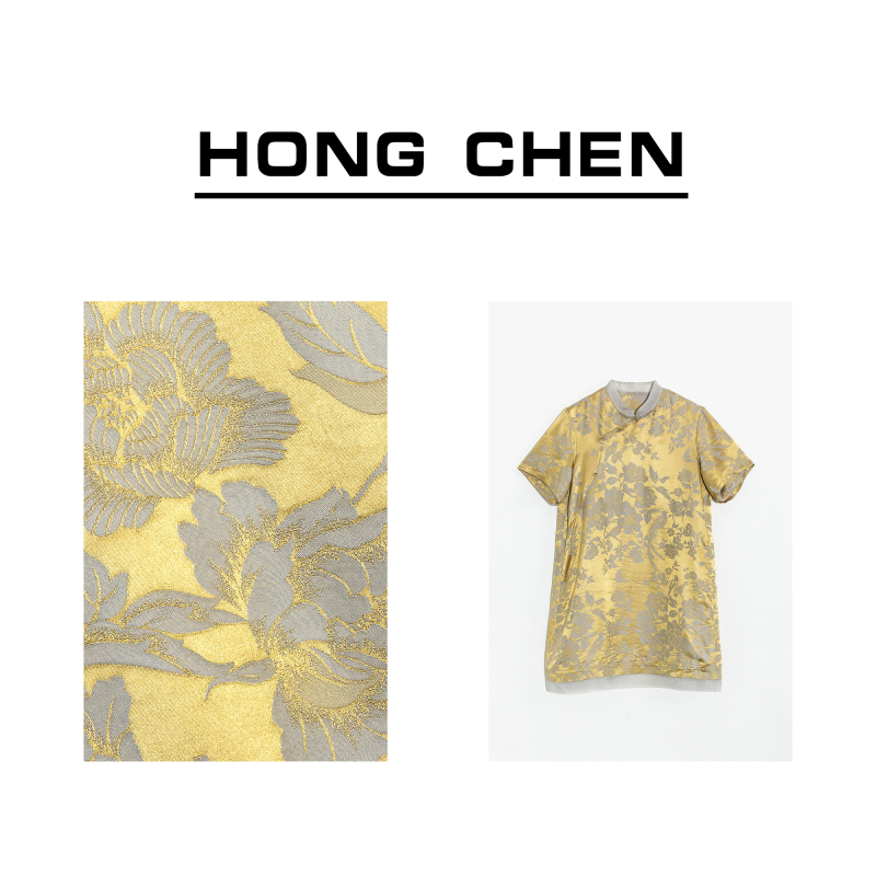 【虹辰】高端时尚桑蚕丝优雅提花百搭高级感欧根纱气质连衣裙HC1171